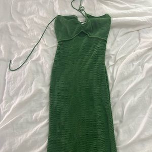 REFORMATION GREEN OPEN KNIT HALTER DRESS- size small. NEVER WORN